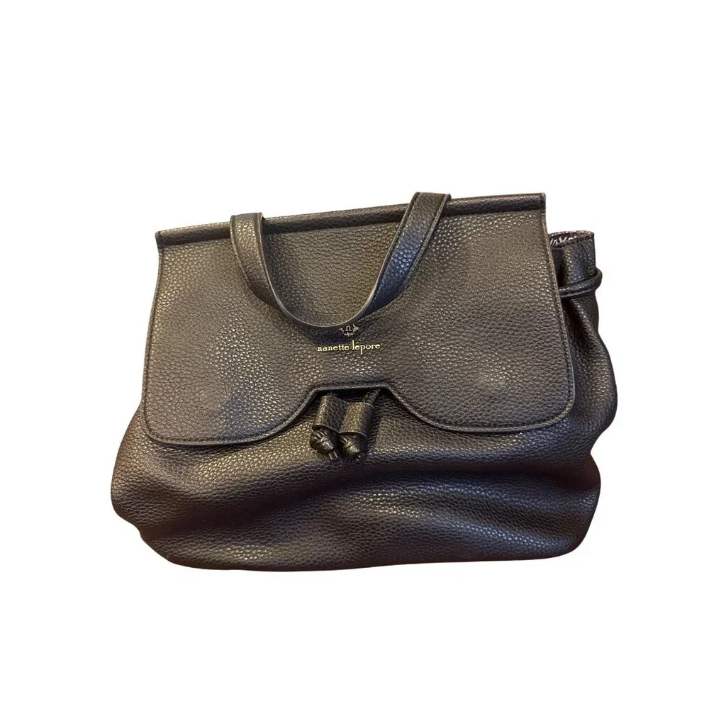 Nanette Lepore Black Faux Leather Backpack Purse Tote Convertible Bag Women's